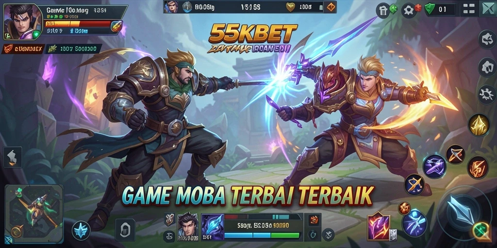 Screenshot gameplay 55KBET yang menunjukkan pertarungan tim yang seru.