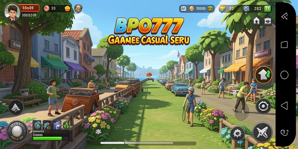 Tangkapan layar utama BPO777 menunjukkan gameplay penuh warna dan dinamis.