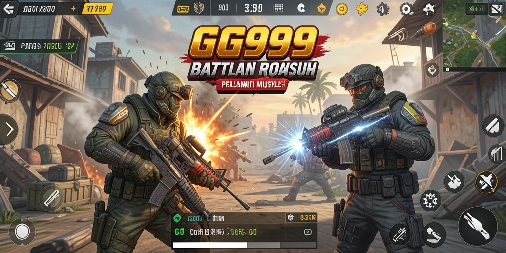 Gameplay GG999 yang intens dan penuh aksi Battle Royale.