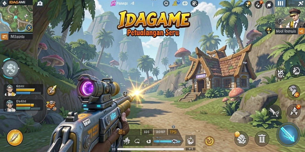Tampilan seru gameplay IDAGAME dalam pertempuran TPS.