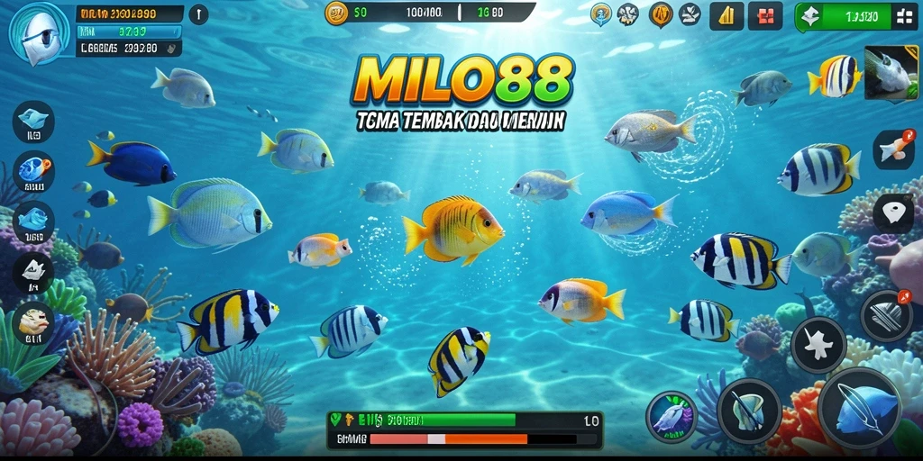 Screenshot menunjukkan aksi seru menangkap ikan di MILO88.