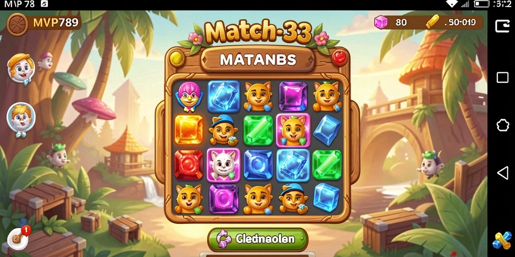 Tampilan gameplay Match-3 yang seru dan penuh warna.