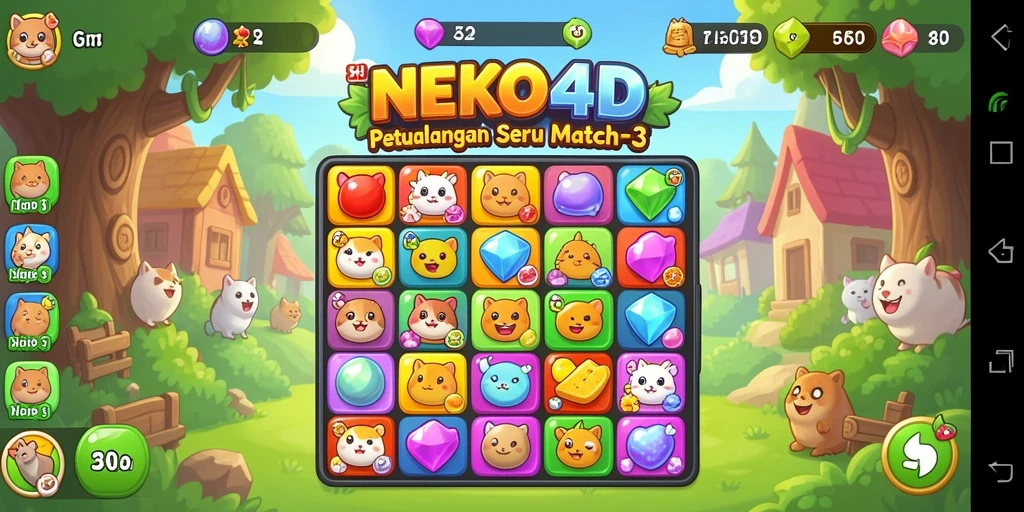 Tampilan menarik dari gameplay Match-3 NEKO4D.