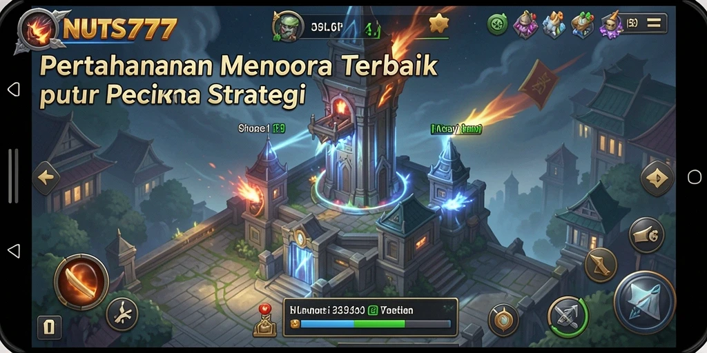 Tampilan gameplay menara pertahanan NUTS777 yang seru dan menantang.