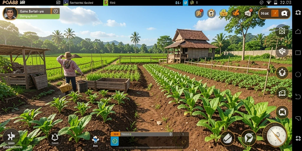 Screenshot utama POA88 menampilkan tampilan ladang yang subur dan warna-warni.