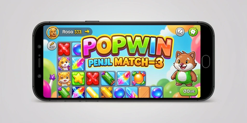 Screenshot gameplay <strong>POPWIN</strong> yang menampilkan aksi Match-3 yang mengasyikkan.