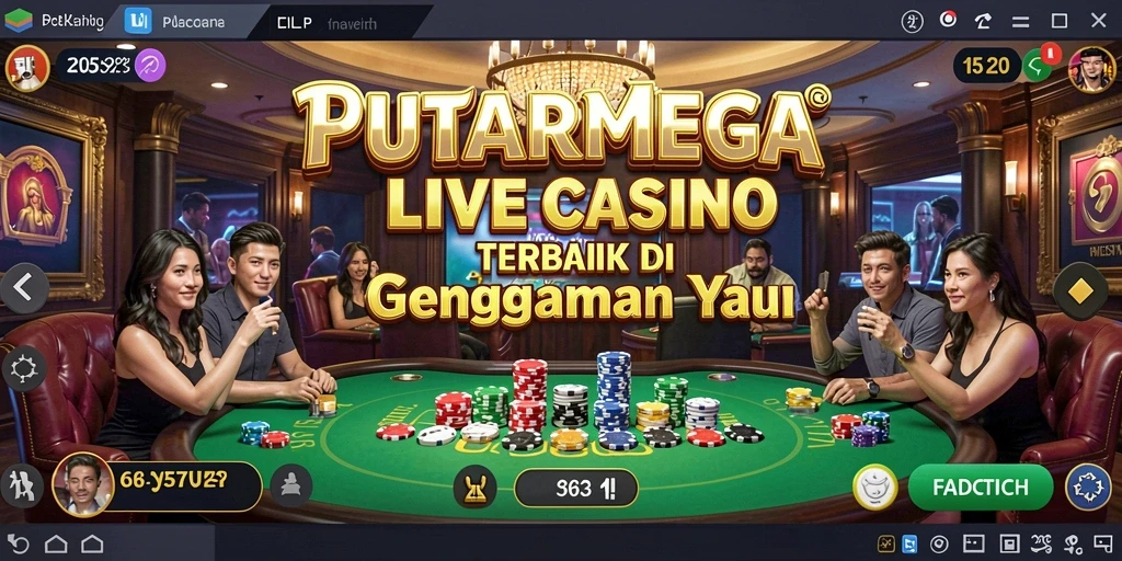 Screenshot permainan PUTARMEGA menampilkan dealer live dalam suasana kasino.