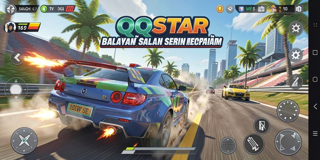 Tampilan gameplay QQSTAR dengan kecepatan tinggi dalam balapan Racing.