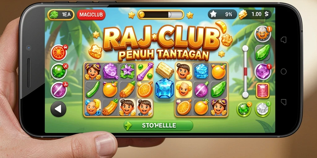 Tampilan gameplay seru RAJACLUB dengan tantangan Match-3 yang menarik.