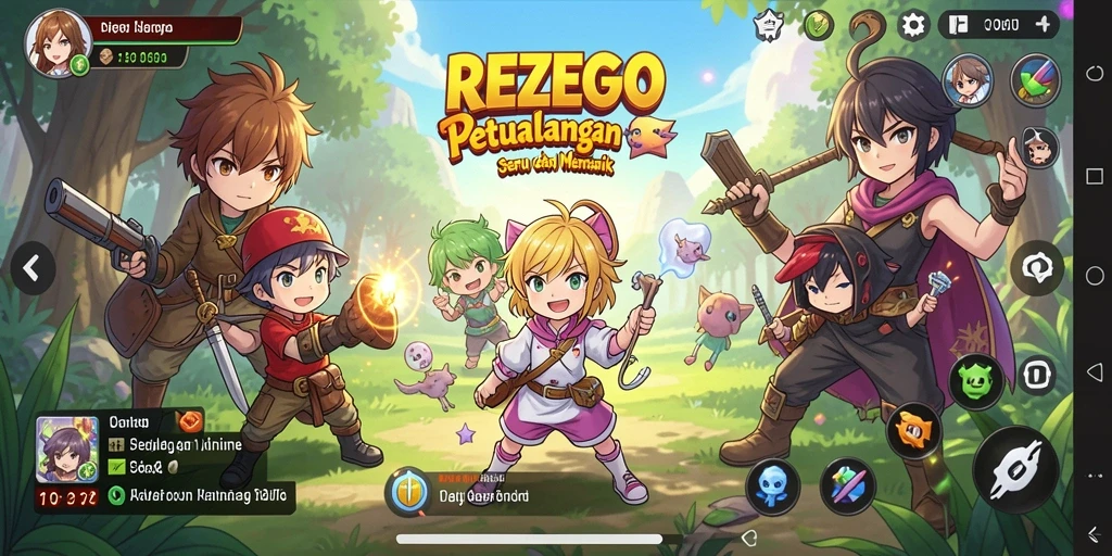 Screenshot gameplay REZEGO yang menampilkan karakter Anime yang beraksi.