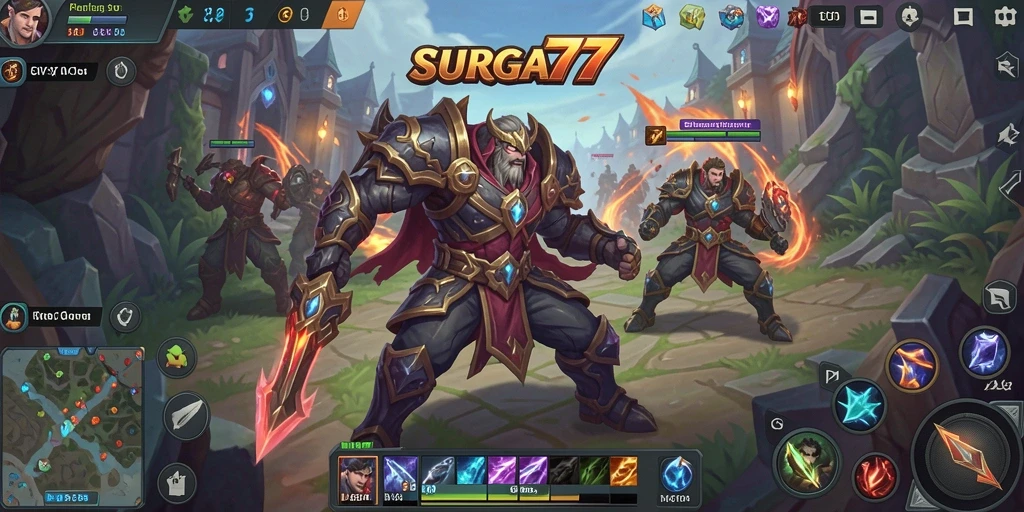 Screenshot SURGA77 menampilkan aksi seru di arena pertempuran MOBA.