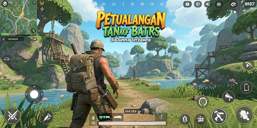 Screenshot V87 menampilkan petualangan seru dalam dunia terbuka.