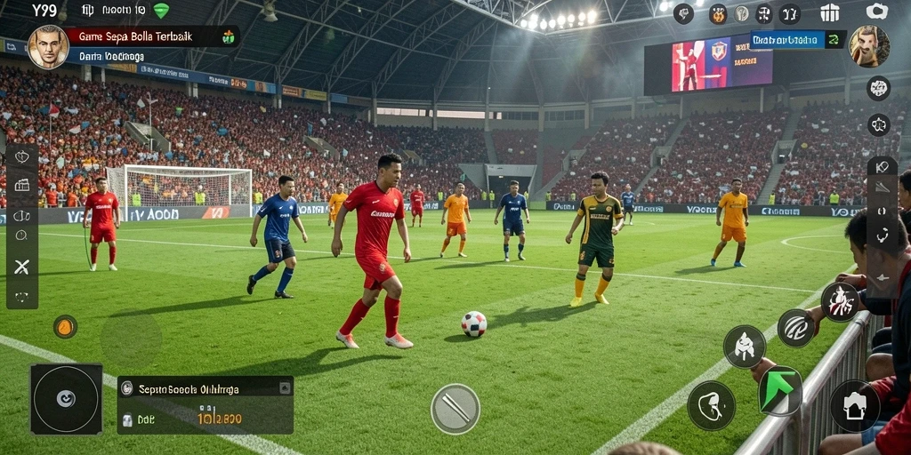 Tampilan gameplay Y89 dengan aksi sepak bola yang mendebarkan.